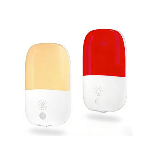TobeBright 670nm Red Light Night Light for Sleep Red Light for Bedroom with 2500K Amber & Dusk-to-Dawn Sensor Dimmable Auto On/Off Plug-in Nightlight for Baby Nursery Bathroom 2-Pack
