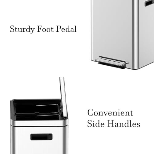 Caneca rectangular de acero inoxidable con pedal y tapa 36L miniatura 3