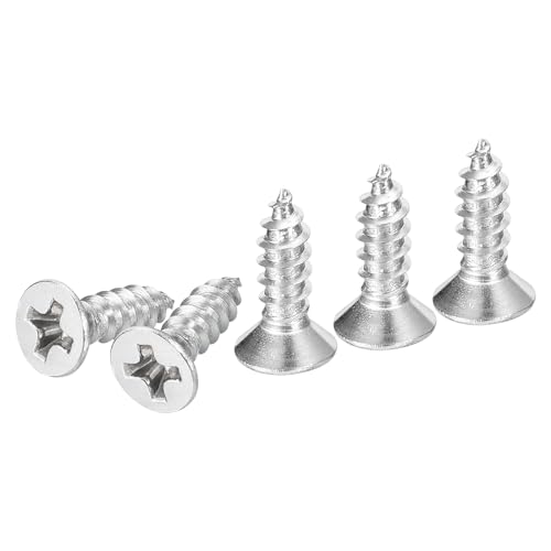 DTGN 100Pcs M3.5x12mm Flat Head Wood Screws, 304 Stainless Steel Phillips Self Tapping Screws - Good for Woodworking Furniture - Silver