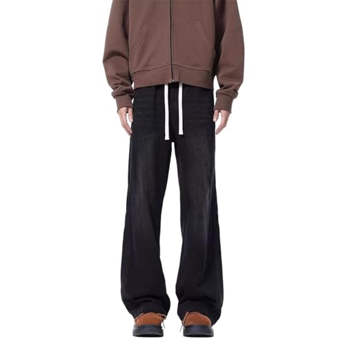 Men's Jeans Summer American Straight Retro Drawstring Denim Long Pants for Men