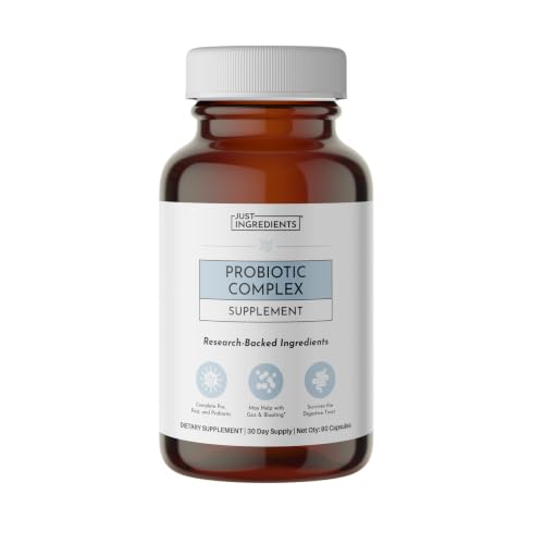 JUST INGREDIENTS Probiotic Complex - 60 Capsules 5 Billion CFU with Prebiotics and Postbiotics for Gut Health Support