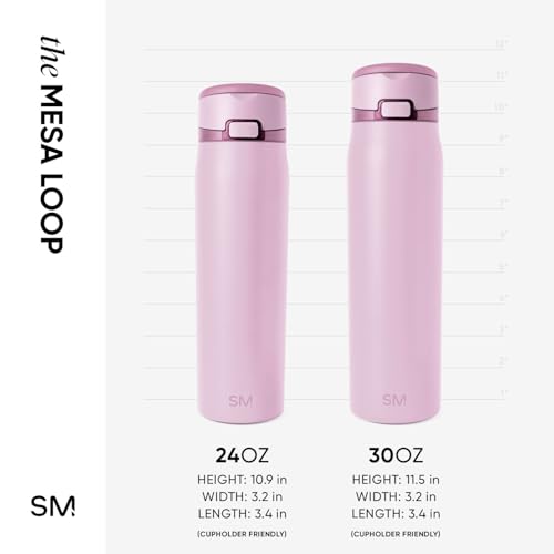 Simple Modern Mesa Loop Water Bottle with Straw | 24oz Cup Holder Friendly Insulated Stainless Steel Bottles for Travel, Sports and School | Pink Champagne