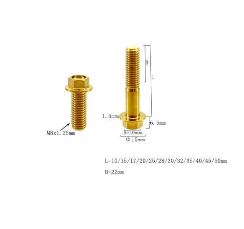 Image of Rison Titanium Flanged Hex Head Bolt M8x1.25x20mm 6AL4V Aerospace Grade Ti Gold for Motorcycle Car Modification - Pack of 5