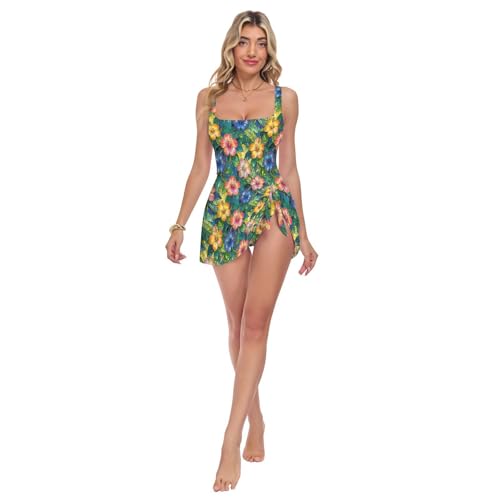 Maillot de bain amincissant une pièce avec nœud froncé et fleurs exotiques