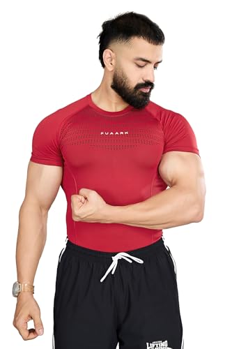 Image of FUAARK Nylon Seamless Compression Half Sleeves Dry Fit T-Shirts for High Performance in Gym & Workout