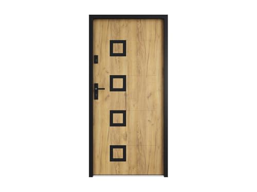 Vente-unique - Puerta de entrada de acero con inox Alt. 207 x Ancho 100 cm acabado roble - apertura derecha - TIFANA