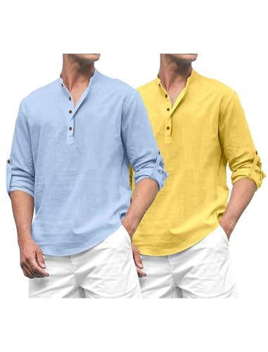 Image of ROYALSCOUT Combo of Men's Solid Cotton Blend Full Sleeve Straight Kurta Shirt (Pack of 2)