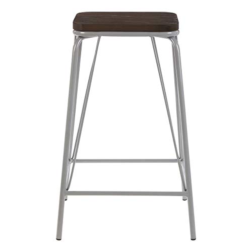 Premier Housewares Bar Stool, Counter Height Stools, Metal & elmwood, w42 x d42 x h62cm - Grey