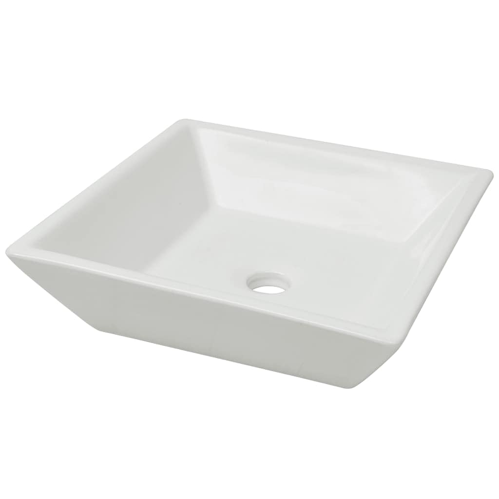 Lavabo cuadrado de cerámica blanca 41,5 x 41,5 x 12 cm de apoyo