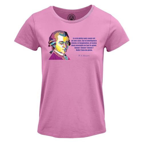 T-Shirt Créativité Femme Col Rond Citation Mozart Cœur et Esprit de la Musique Classique