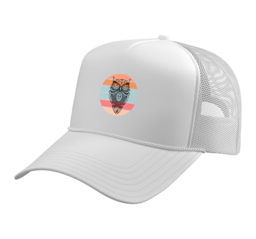 Spiritual Owl Yoga Meditation Native American Shamanic Trucker Hat with Adjustable Mesh Back, White