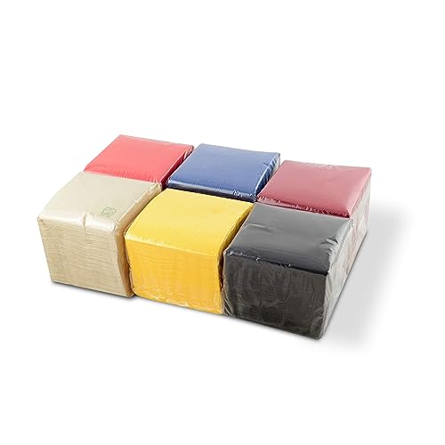 Hostelnovo Papierservietten, 600 Stück, verschiedene Farben: Gelb, Rot, Marineblau, Bordeaux, Schwarz und Natur, Spezial Cocktail - 10 x 10 cm