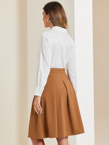 Allegra K Women's Office Work Skirts Belted Waist Midi A-Line Pleated Skirt4