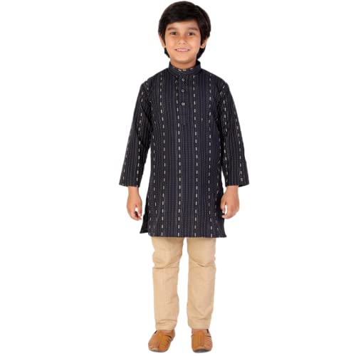 Image of Pro-Ethic Style Developer Boys Cotton Floral Ethnic Wear Kurta & Contrast Pajama Set (152)
