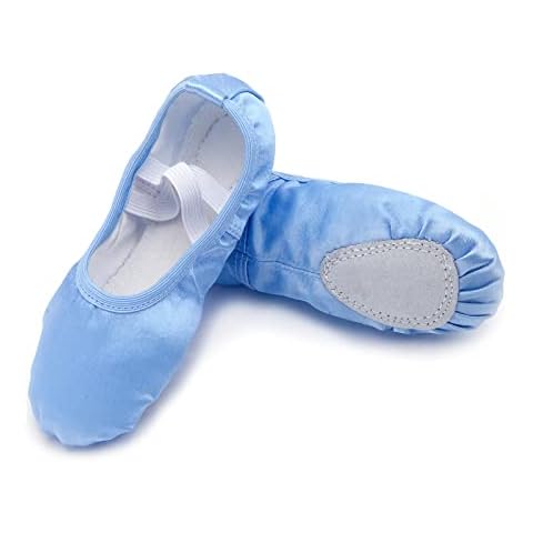 Happy Cherry Zapatos de ballet para niñas, suela de cuero, zapatos de baile, Azul satinado. Cover