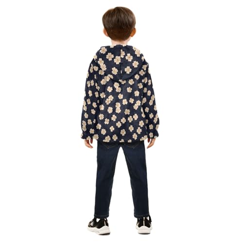 CHIFIGNO Beige Flowers Navy Blue Kids Zip up Jacket Light Soft Fleece Outerwear Jackets 3T4