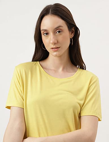 Image of Marks & Spencer Womens Solid Polyester Blend Crew Neck Relaxed Fit T Shirt