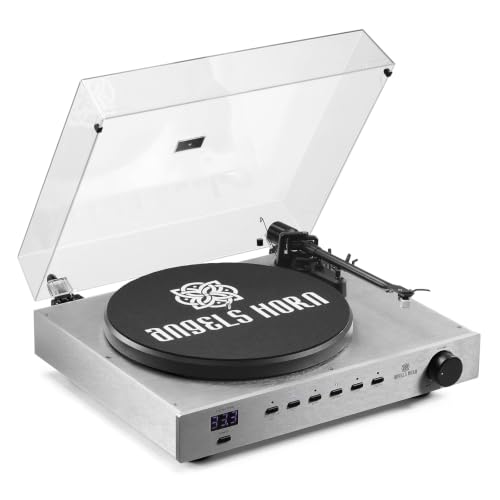 Image of ANGELS HORN Hi-Fi Bluetooth Turntable with Speakers, AT-3600L Record Player | Bookshelf Speakers, Built-in Phono Preamp, Belt Drive 2-Speed, Pitch Control, Aluminum Alloy Plinth