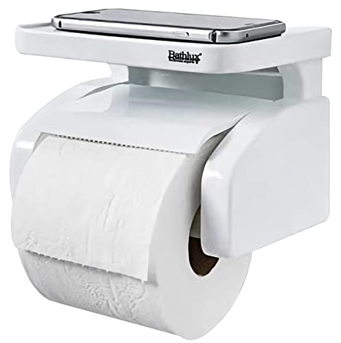 Portarrollos para Papel Higiénico de Pared con Ventosas de Fijación, Estante de Almacenamiento y Corte, Blanco