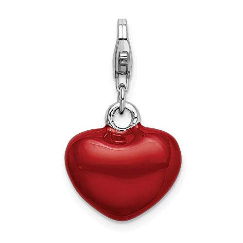 925 Sterling Silver Rh 3 D Red Enameled Heart Lobster Clasp Pendant Charm Necklace Love Ful Fine Jewelry For Women Gifts For Her