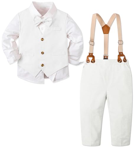 Image of SANGTREE Boys Suit Cotton Linen Formal Set Baby Boy Dress Clothes Gentleman Wedding Ring Bearer Outfits, 3 Months - 9 Years
