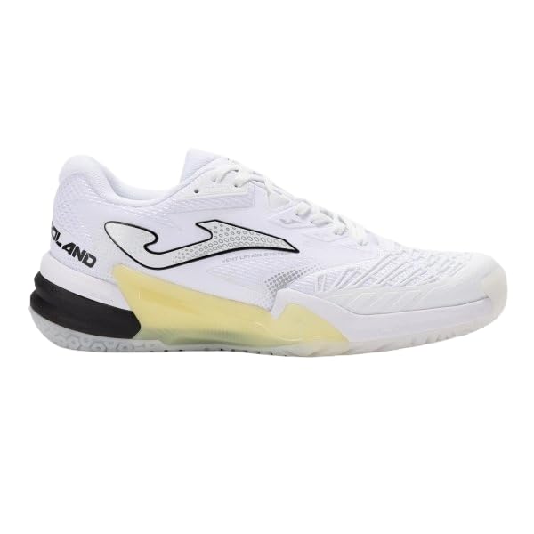 Joma Roland - Tenis profesionales para hombre, 7-12.5, calzado de pista dura probado por jugadores ATP, entresuela reactiva dual, Blanco, amarillo, 8.5