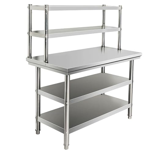 YUGXTH Stainless Steel Kitchen Prep Table, Stainless Steel Kitchen Catering Table, Food Prep Worktable with Adjustable Top Shelf, Heavy Duty Commercial Work Table for Home Kitchen(80x50x80cm)