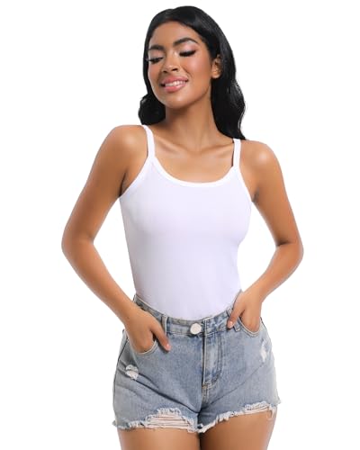 Women Scoop Neck Spaghetti Strap Ribbed Tank Tops Slim Fitted Shirts Basic Sleeveless Layering Camisole2