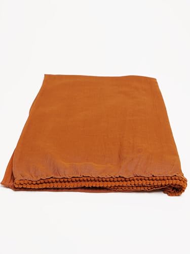 Image of Miraan Solid Pure Cotton Dupatta with Pom Pom Border, 2.25 meters length (DUPCOTTON)