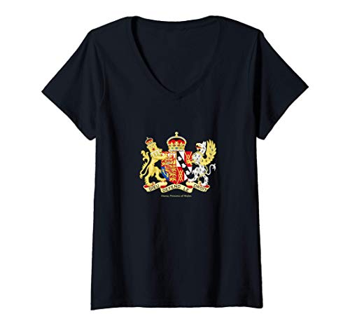 Womens Diana Princess of Wales Royal Coat of Arms, Princess Diana V-Neck T-Shirt