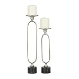 Deco 79 Aluminum Metal Decorative Candle Holder Paper Clip Pillar Candle Stand with Marble Base, Set of 2 Candlestick Holder 19