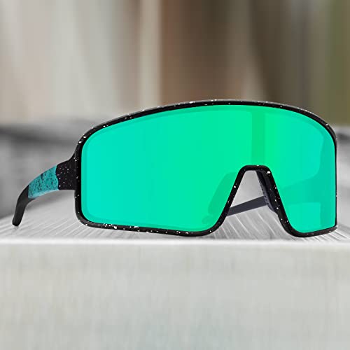 Maxjuli Youth Kids Polarized Sunglasses For Boys And Girls,Windproof Outdoor Baseball Sports Cycling Uv400 Protection Sun Glasses 7705(Black With White Splatter/Green) #TOP3