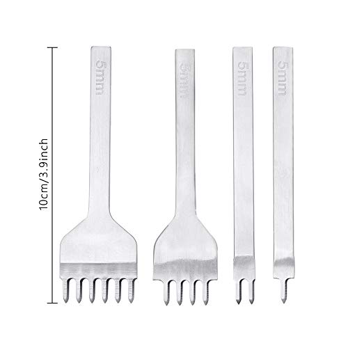 DIY Leder Locher Kits mit Schnellarbeitsstahl Leder Meißel Locher Werkzeug, 5mm 1/2/4/6 Prong Kohlenstoffstah (5MM)