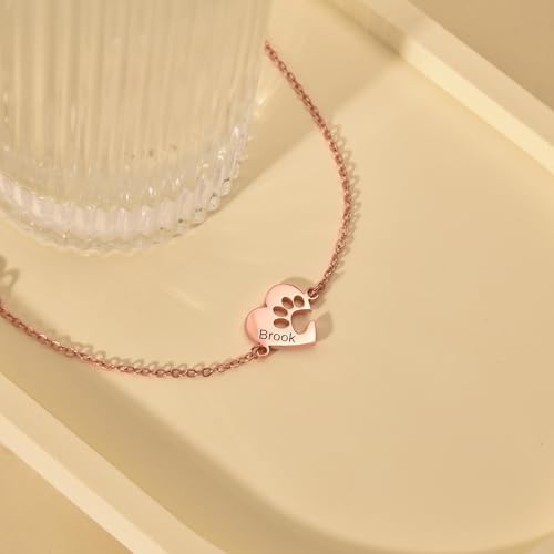 Personalized Dog Mom Gifts for Women Pet Name Bracelet with Heart Adjustable Pet Paw Gold Bracelets Memorial Gift for Pet Lover Birthday4