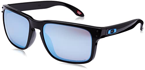 Oakley Men's OO9102 Holbrook Square Sunglasses, Polished Black/Prizm Deep Water Polarized, 57 mm