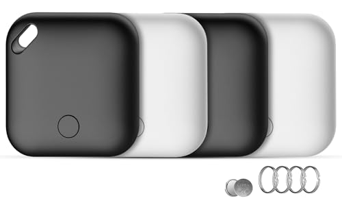 Buscador de Objetos Bluetooth 4 Piezas, Air Tracker Tag Compatible con Apple Buscar(Sólo iOS), IP67 Impermeable, Batería Reemplazable, 90dB Localizador para Llaves, Carteras, Bolsos, Equipaje, Mochila
