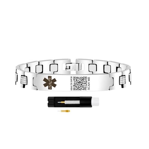 Zircobic Pulsera Médica Ajustable Cómoda de Acero Inoxidable con Código QR...