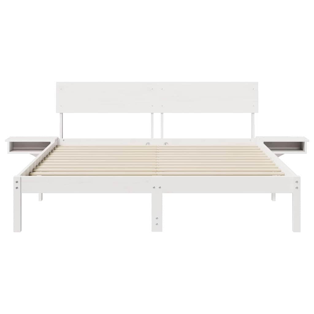 Cadre de Lit 150x200 Pin Massif Blanc avec Tête de Lit