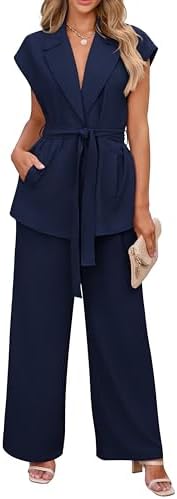 キレイなガーデンウーマン&39 ;s夏の2つの服2024帽子袖Vネックブレザーチョッキワイドパンツスーツオフィス作業服