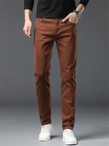 Men's Comfortable Elastic Fitted Straight Denim Trousers Korean Casual Pants4