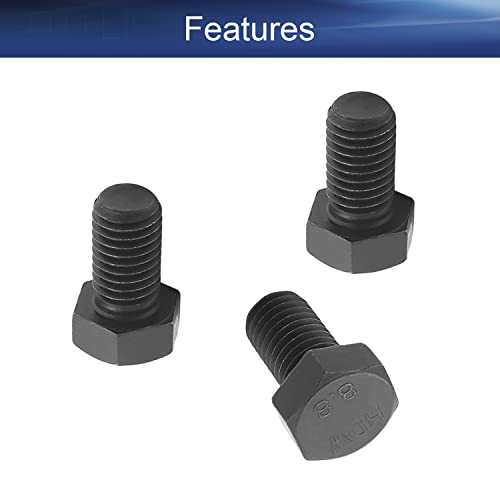 Image of Carbon Steel Hex Screw Bolts Hex Drive Fastener Rustproof Fully Threaded Metric Cap Bolts Black M14x25mm 5Pcs