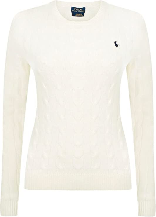 Ralph Lauren Damen Rundhals Pullover - Woll/Kaschmir-Mischung (Creme, XL)