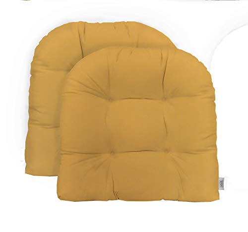 RSH DECOR: Tufted Wicker U-Shape Cushions Set of 2 | 19” x 19” | Sunbrella Performance Fabric | Water and Fade-Resistant | Outdoor Seat Cushions for Patio Furniture | Canvas Buttercup Yellow