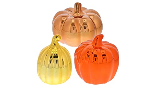 Ceramic Pumpkins, Mini Metallic Pumpkins Set of 3.