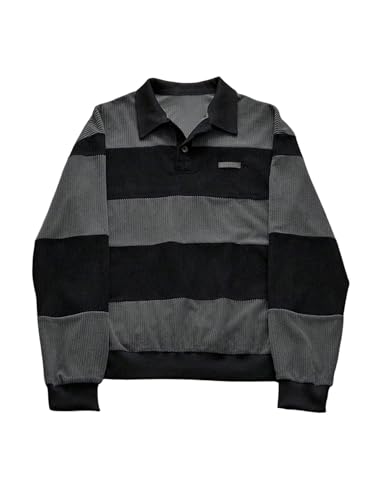 SOLY HUX Men's Long Sleeve Color Block Oversized Sweatshirt Collared Knitted Shirt Pullover Streetwear