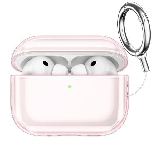 JETech Custodia Cover Chiaro per AirPods Pro 3 (2025) con Portachiavi, TPU Morbido Altamente Trasparente, Protezione Antiurto (Rosa Trasparente)