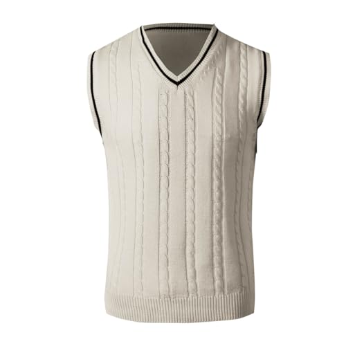 Cambkatl Men's Sweater Vest Preppy Striped V Neck Slim Fit Cable Knitted Sleeveless Pullover Sweaters