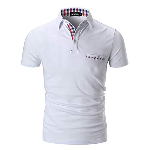APAELEA Polo Homme Manches Courtes Lattice Couleur Contrastée Elégante Tennis Shirts,Blanc,3XL Cover