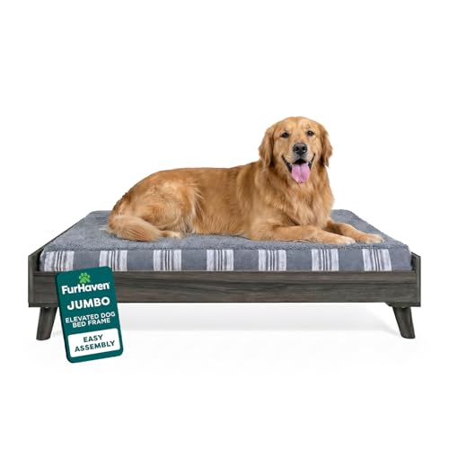 Image of Furhaven (Old Version) Elevated Dog Bed Frame for 44 inch x 35 inch XL Dog Beds, Easy Assembly - Mid-Century Modern Bed Frame - Gray Wash, Jumbo /XL