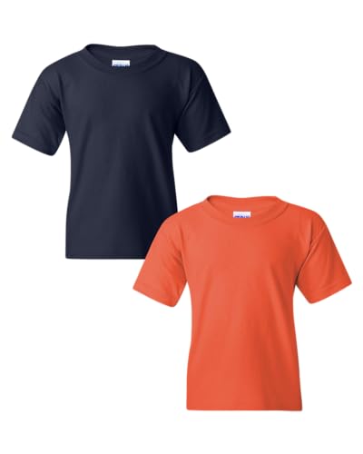 Gildan Youth Heavy Cotton T-Shirt, Style G5000B, 2-Pack LRG-Navy-CoralSilk